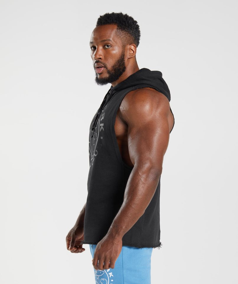 Men's Gymshark Legacy Drop Arm Hoodie Black | CA 6A51ND